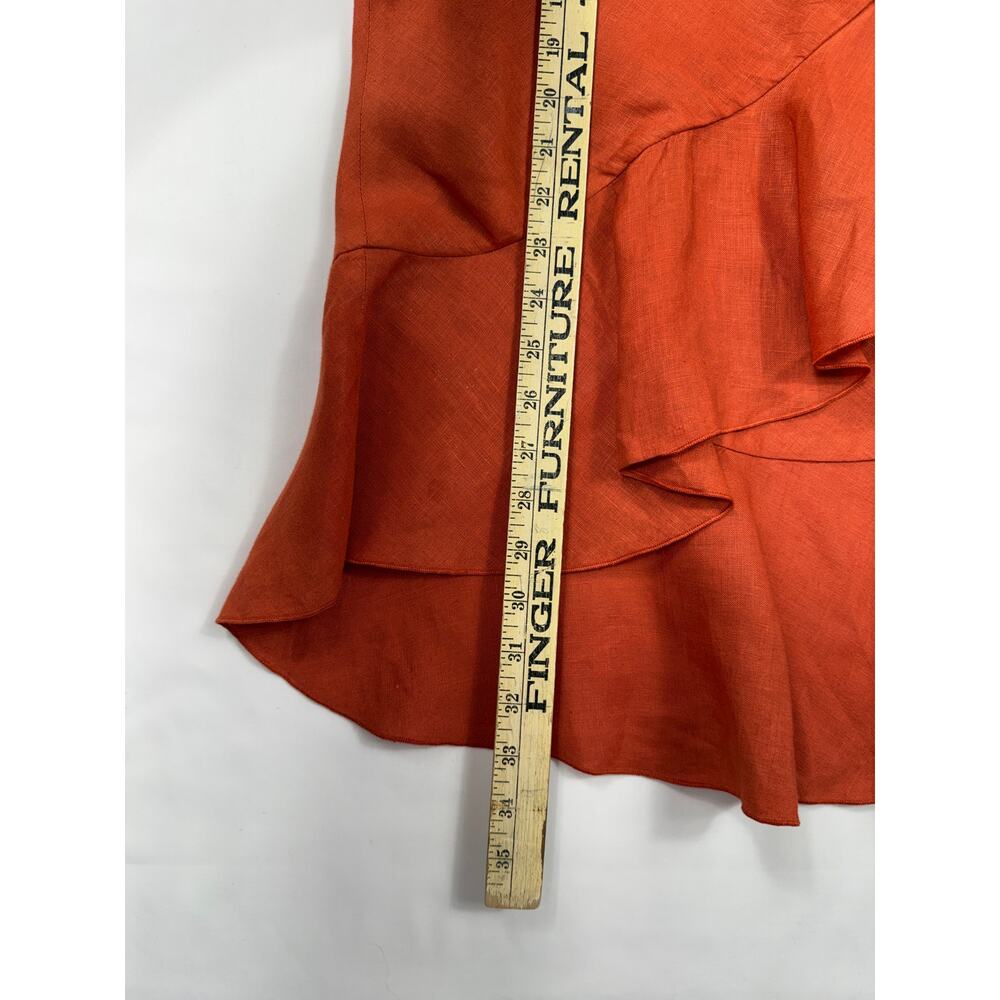 Taboo 100% Linen Ruffle Faux Wrap Coral color Midi Skirt Sz 42 - Picture 13 of 13